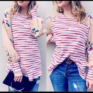 ♥️1 left♥️ Striped top with floral sleeves